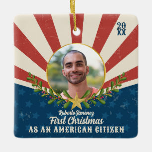 Ornement En Céramique Americana First Christmas US Citoyenneté Cadeau