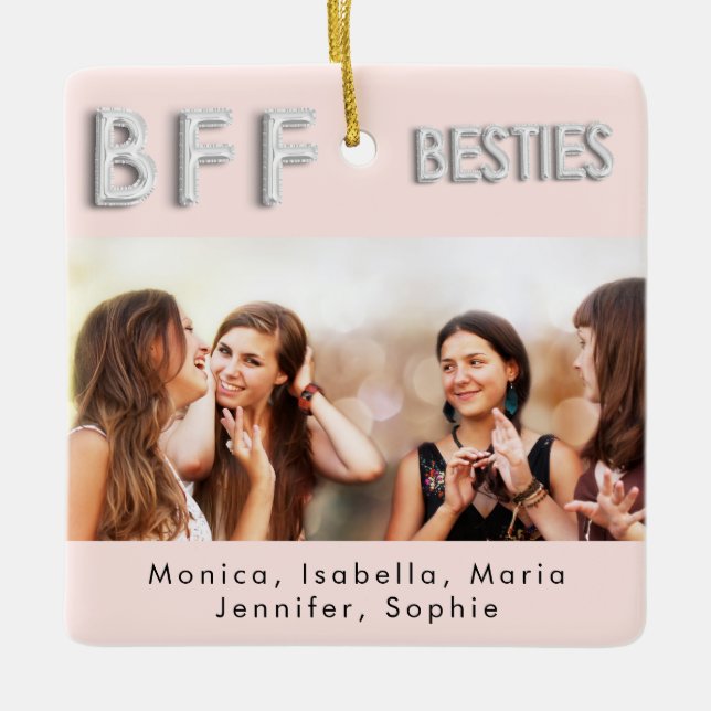 Ornement En Céramique Amis éternellement photo rose argent besties (Devant)