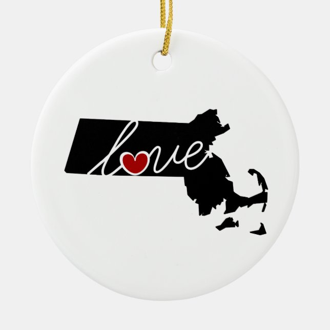 Ornement En Céramique Amour du Massachusetts !  Cadeaux pour des amants (Devant)