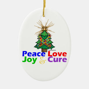 Ornement En Céramique Amour, joie et traitement de paix de Noël de ruban