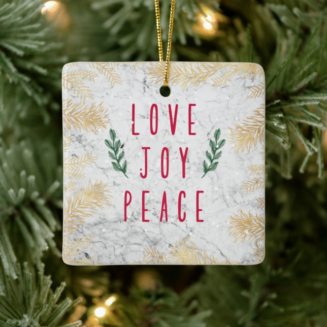 Ornement En Céramique Amour Joy Paix Fleurs de Noël Sur Marbre (Arbre)