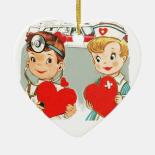Ornement En Céramique amour vintage de médecin et d'infirmière avec