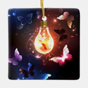 Ornement En Céramique Ampoule lumineuse avec papillons nocturnes
