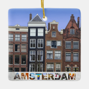 Ornement En Céramique Amsterdam Pays-Bas Canal Maisons Noël