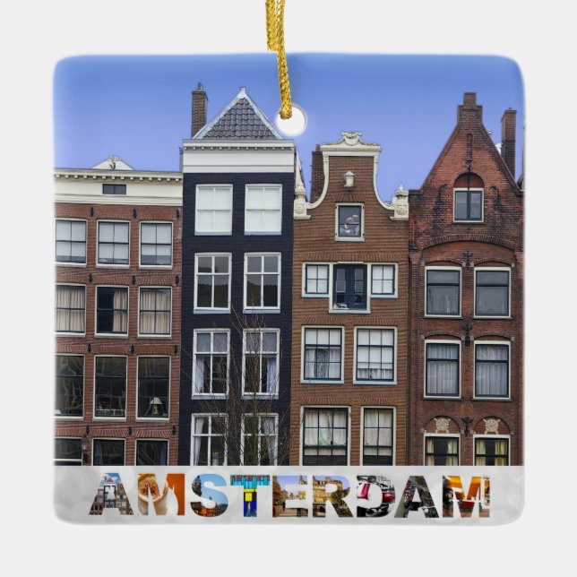 Ornement En Céramique Amsterdam Pays-Bas Canal Maisons Noël (Devant)