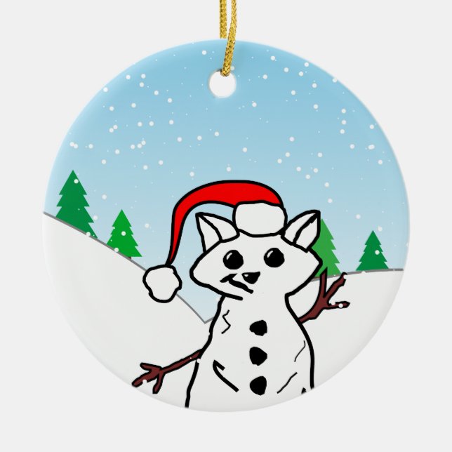 Ornement En Céramique Amusant Amoureux des chats Noël Holiday Snowman (Devant)