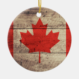Ornement En Céramique Ancien drapeau canadien en bois