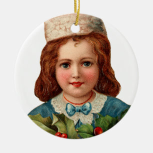 Ornement En Céramique Ancien Noël, Fille