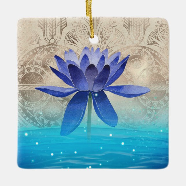 Ornement En Céramique Ancienne Egypte Styled Magic Blue Lotus Flower (Devant)