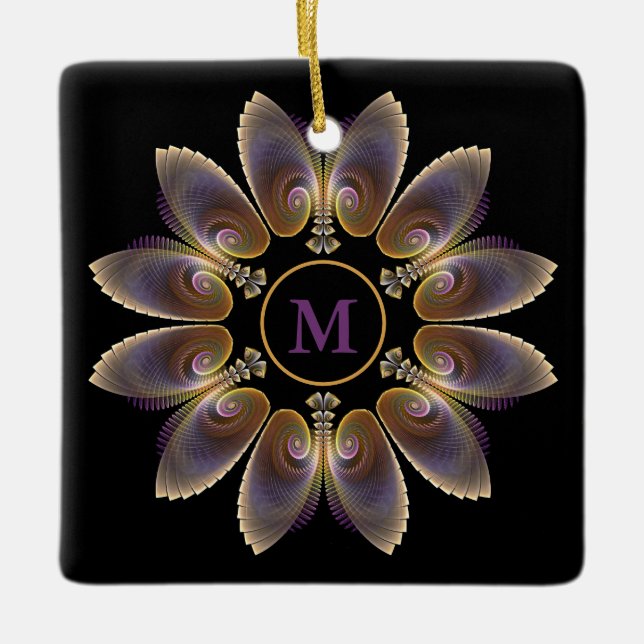 Ornement En Céramique Ange Abstraite ailes Mandala Monogramme fractal (Devant)