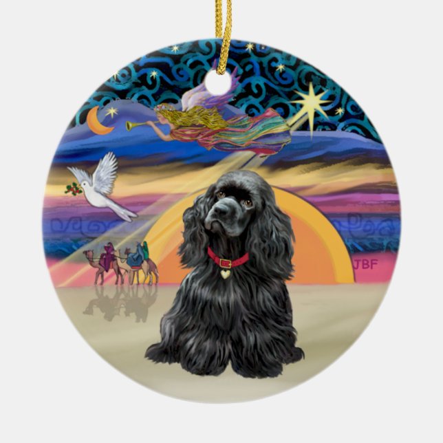 Ornement En Céramique Ange de Noël - Cocker (noir) (Devant)