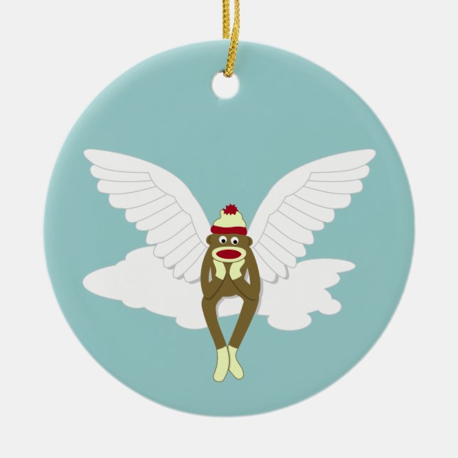 Ornement En Céramique Ange gardien de singe de chaussette (Devant)