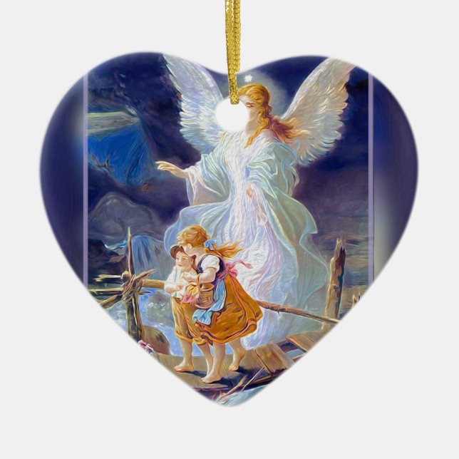 Ornement En Céramique Ange gardien, enfants et pont (Devant)