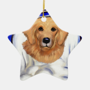 Ornement En Céramique Ange Golden Retriever