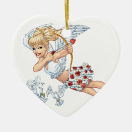 Ornement En Céramique Ange mignon de cupidon avec la flèche d'amour par