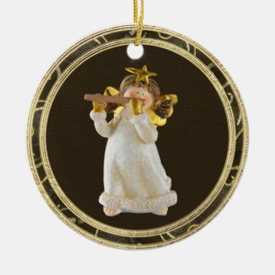 Ornement En Céramique Ange mignon de Noël jouant l'ornement de cannelur