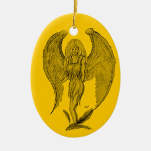 Ornement En Céramique Angel Design noir et jaune
