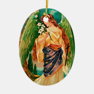 Ornement En Céramique Angel tenant une branche florale