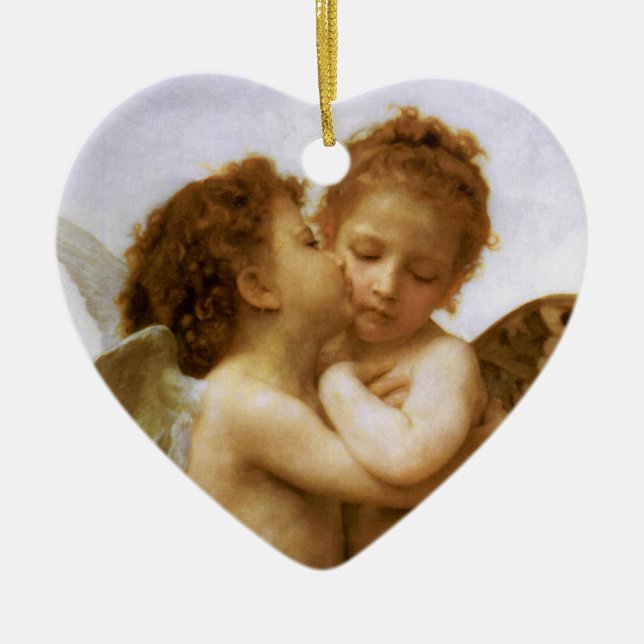 Ornement En Céramique Anges de Noël Kiss, Bouguereau (Devant)