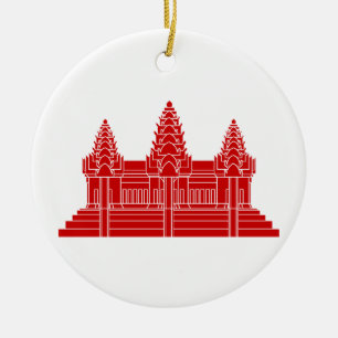 Ornement En Céramique Angkor Vat Cambodgien / Drapeau Khmer