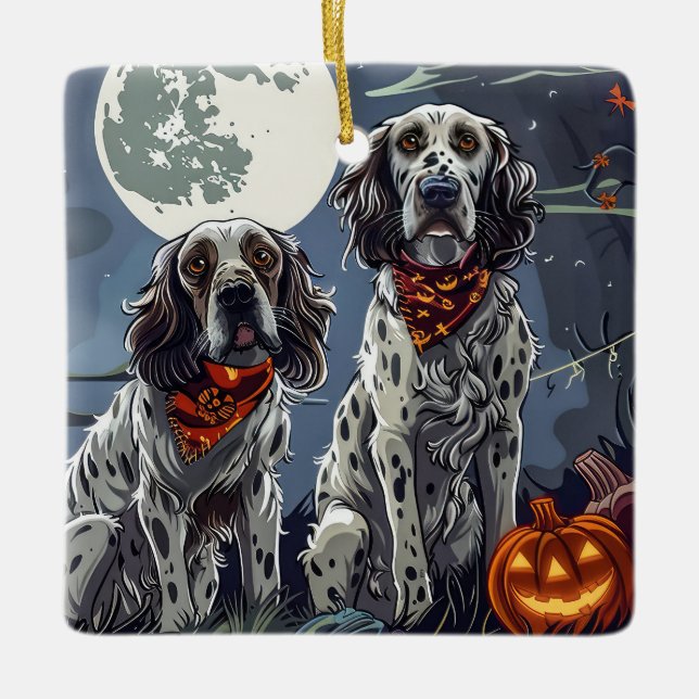 Ornement En Céramique Anglais Setter Halloween Éffrayant (Devant)