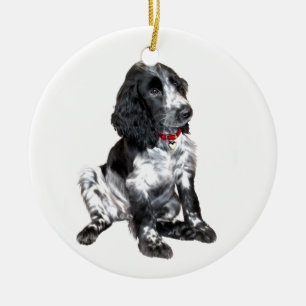 Ornement En Céramique Anglais Springer Spaniel Puppy - noir et blanc