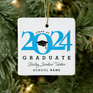 Ornement En Céramique Année de classe Casquette & Tassel Blue Graduation