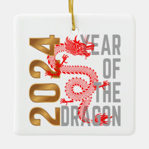 Ornement En Céramique Année du Dragon 2024 zodiaque chinois