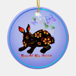 Ornement En Céramique Année du lapin en Noir-Ornements