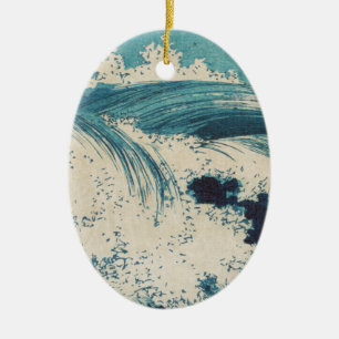 Ornement En Céramique Antique Japonais Bleu Vagues Océan Imprimer