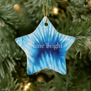 Ornement En Céramique Aqua Blue White Tie Dye