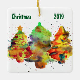 Ornement En Céramique Aquarelle Arbres de Noël Lumière
