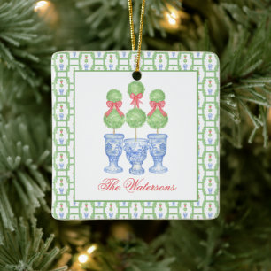 Ornement En Céramique Aquarelle Chinoiserie Christmas Bow Topiary