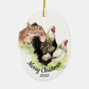 Ornement En Céramique Aquarelle de Noël personnalisée Chicken Bird