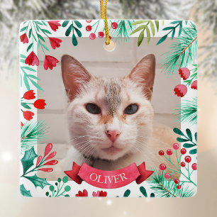 Ornement En Céramique Aquarelle d'hiver pour animaux de compagnie Chat o