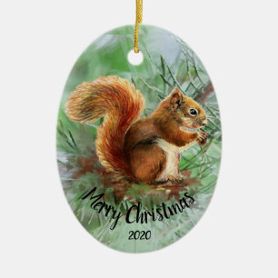 Ornement En Céramique Aquarelle Écureuil raté Animal Joyeux Noël