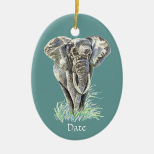 Ornement En Céramique Aquarelle Eléphant Africain Animal Nature Art