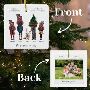Ornement En Céramique Aquarelle Famille Une photo Noël