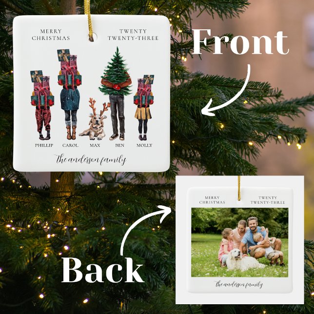 Ornement En Céramique Aquarelle Famille Une photo Noël (Créateur téléchargé)