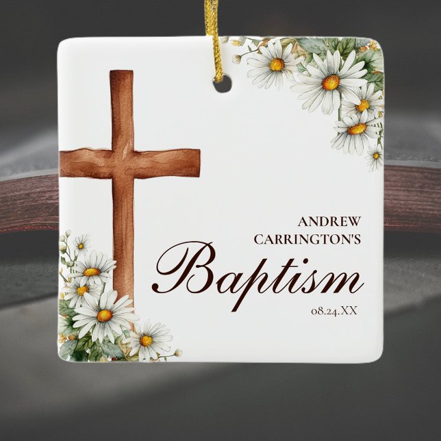 Ornement En Céramique Aquarelle florale Cross Baptism (Créateur téléchargé)