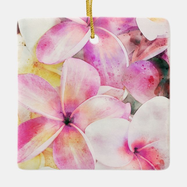 Ornement En Céramique Aquarelle florale tropicale hawaïenne (Devant)