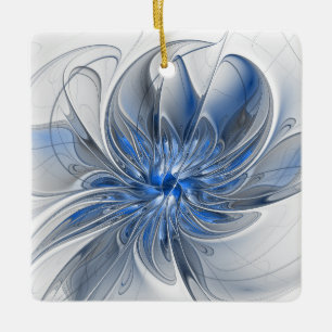 Ornement En Céramique Aquarelle gris bleu Abstrait Fractal Art Flower