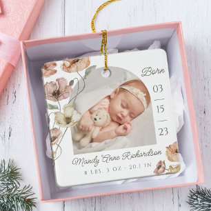 Ornement En Céramique Aquarelle Islandais Poppy Baby Birth Stats Photo