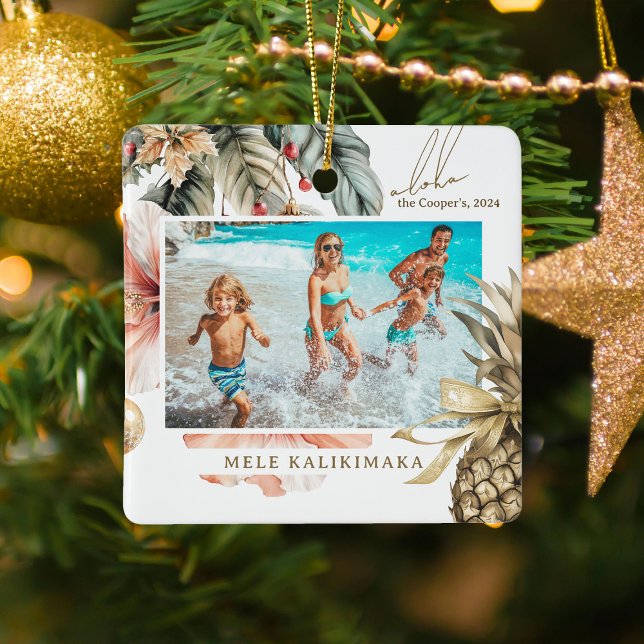 Ornement En Céramique Aquarelle Mele Kalikimaka Hawaii Photo (Créateur téléchargé)