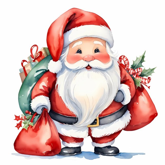 Ornement En Céramique Aquarelle mignonne Santa Claus avec sacs cadeau ro (Créateur téléchargé)