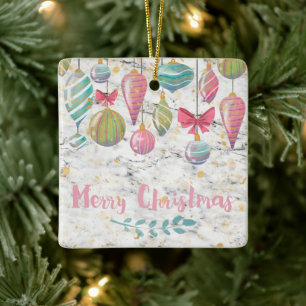 Ornement En Céramique Aquarelle Pastel Joyeux Noël Sur Marbre