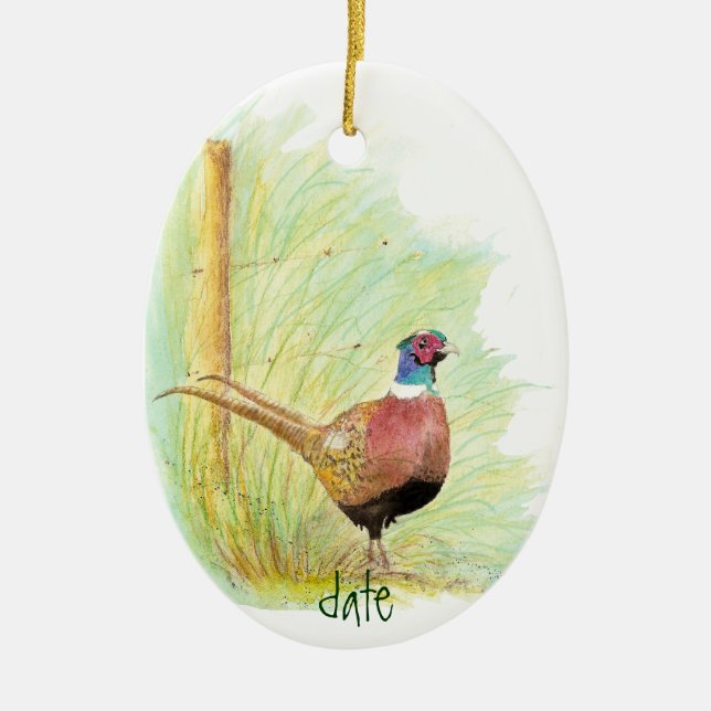 Ornement En Céramique Aquarelle personnalisée Faisant, Animal d'oiseaux (Devant)