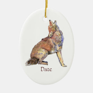 Ornement En Céramique Aquarelle personnalisée odeur Coyotes animal