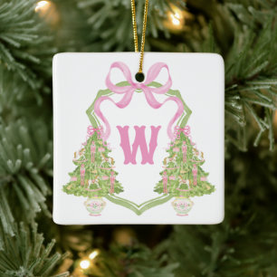 Ornement En Céramique Aquarelle Pink Nutcracker Monogram Crest