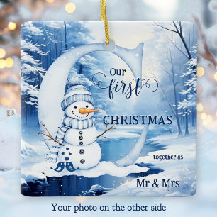 Ornement En Céramique Aquarelle Premier Noël M. et Mme Photo